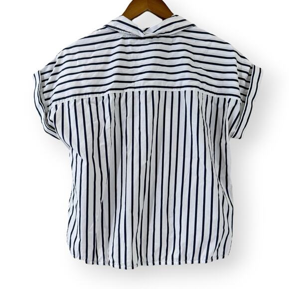 Talbots Twist Hem Shirt Womens Small Nautical Stripe Button Down Dolman Boxy - Picture 6 of 9